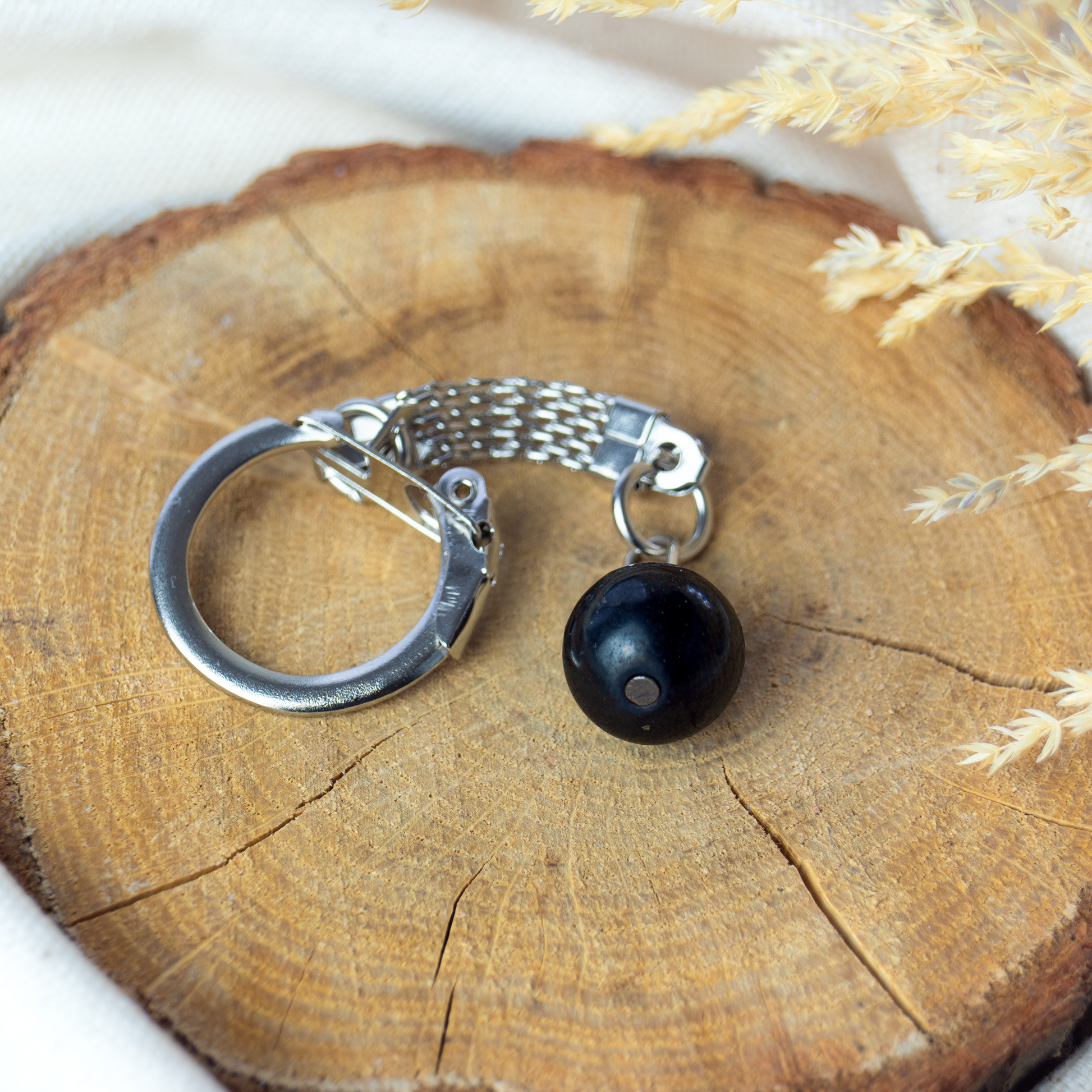 Schungit Perle Schlüsselanhänger (10 mm)