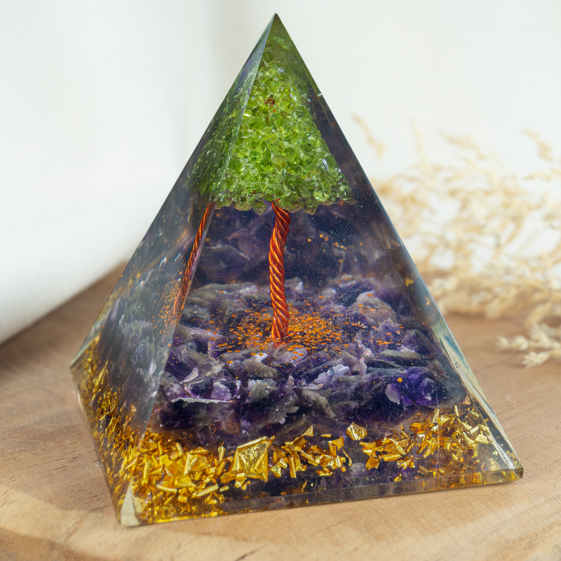 Amethyst mit Peridot Baum Pyramide