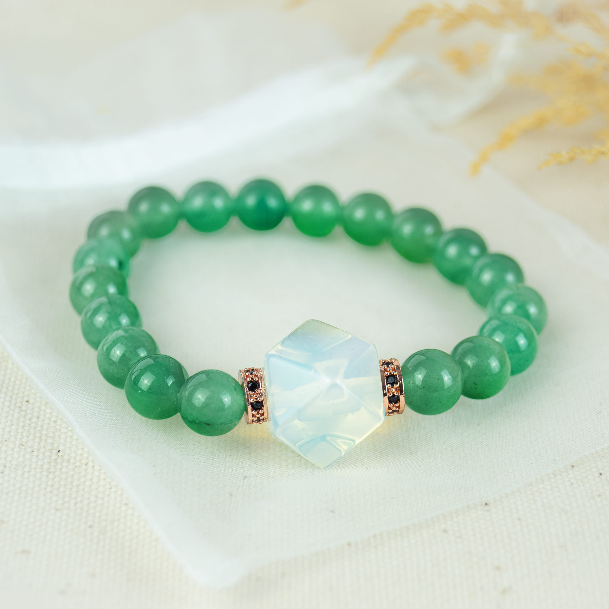 Grüner Aventurin mit Opalit Armband
