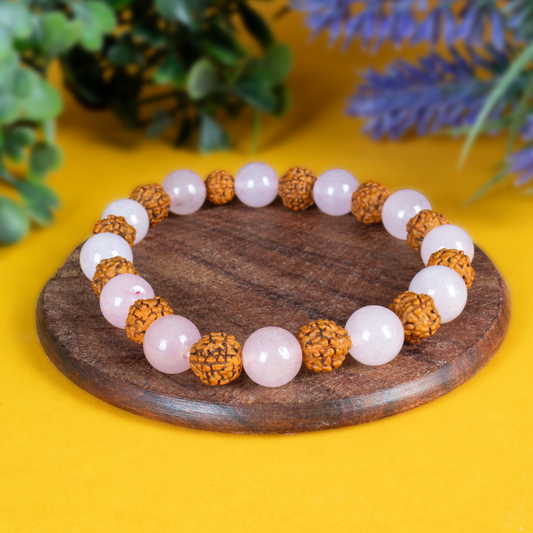 Rudraksha & Rosenquarz Armband