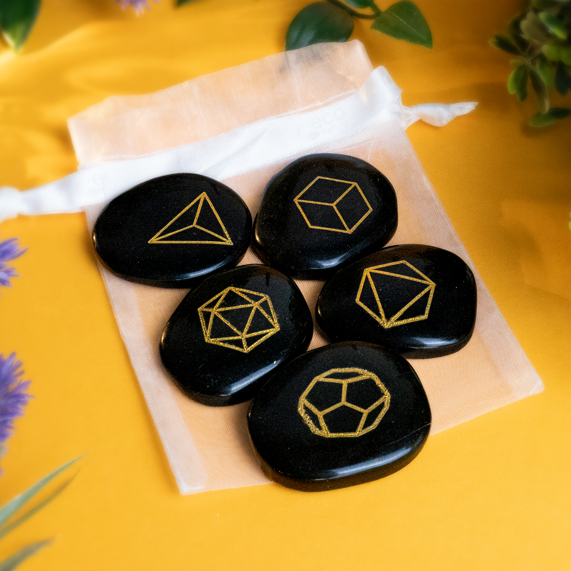 Schwarzer Jaspis "Sacred Geometry" Set