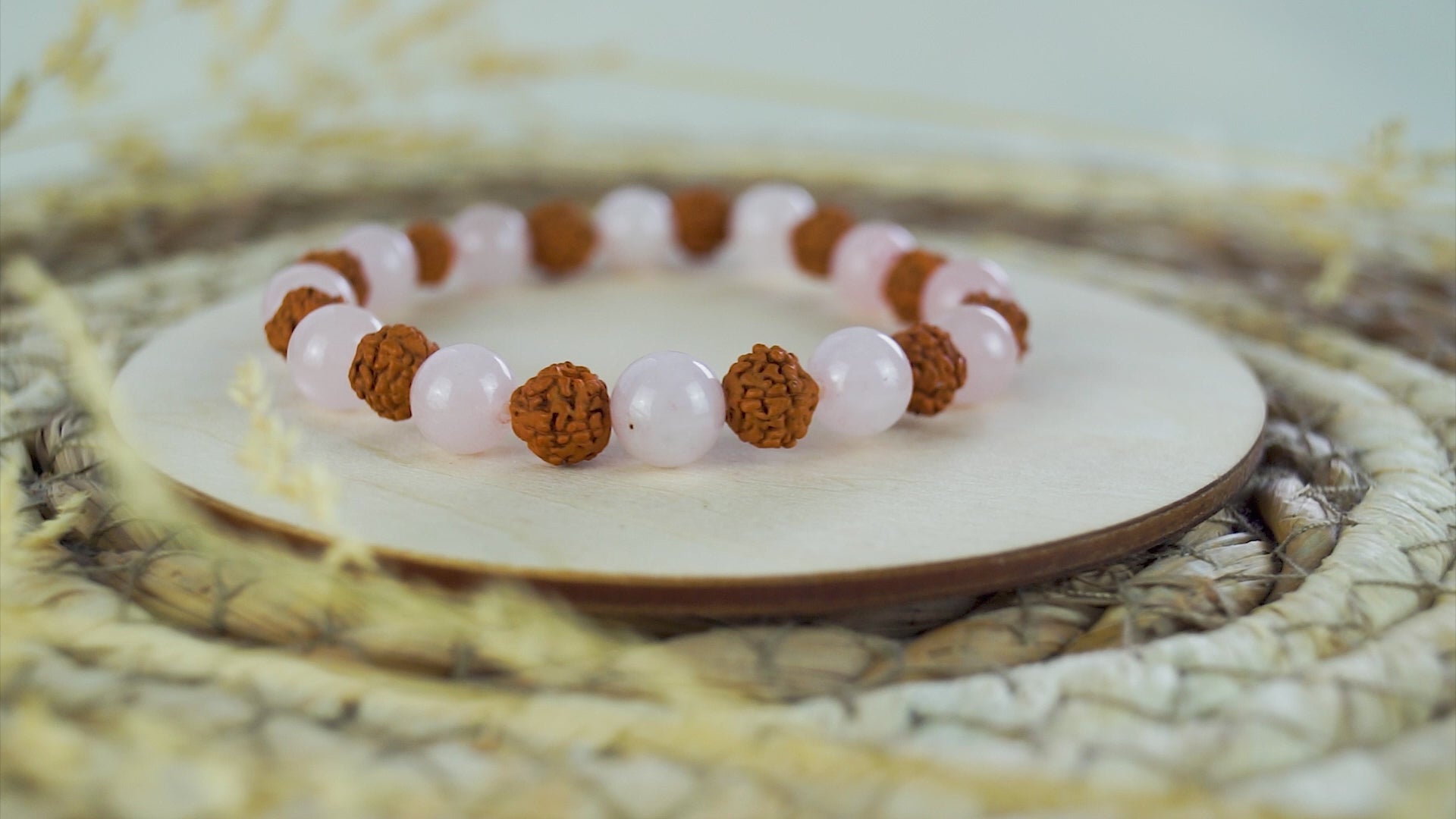 Rudraksha & Rosenquarz Armband