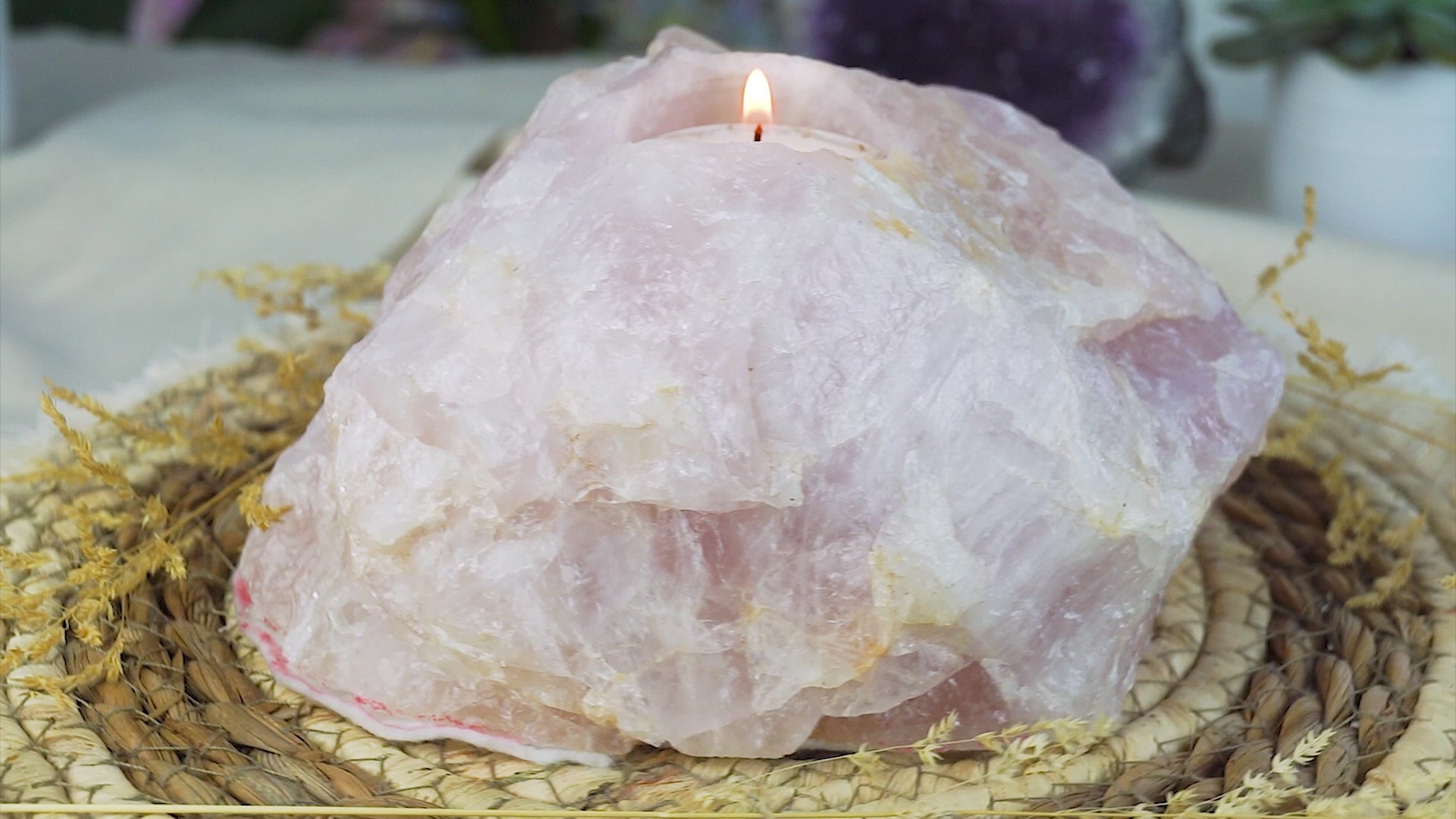 Rosenquarz Cluster Teelichthalter